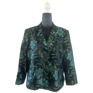 Nipon Boutique Blazer Art to Wear Boho Womens Acetate Tapestry Aqua Lily 16P